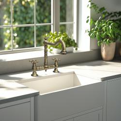 PB Носталгичен бронзов кухненски смесител  с винтидж чучур и кръстовидни ръкохватки PBN.BRO.H.ST