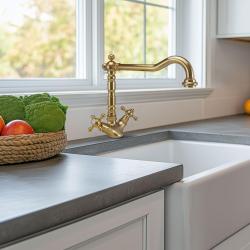 PB Носталгичен класически златен кухненски смесител V1910 с въртящ се чучур 1150424170