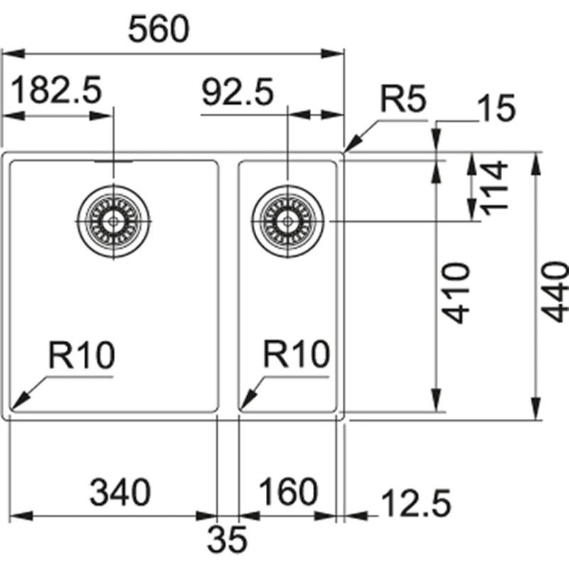 Franke Sirius 2 S2D 160 полуторка 1,5 пластмасова бяла мивка 53,5x41cm вградена 125.0252.219