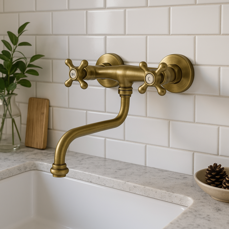 PB Classic C Носталгичен кухненски смесител за стенен монтаж, Бронз 10.2722