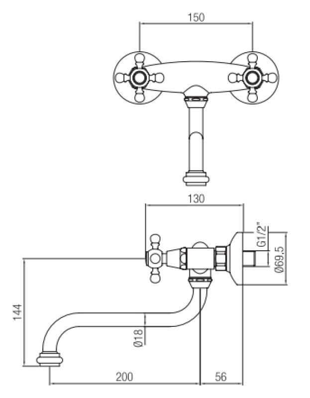 PB Classic C Носталгичен кухненски смесител за стенен монтаж, неръждаема стомана 10.2722
