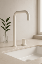 Водна революция Flow 2-дупков мивков смесител с висок изпускателен канал 222 матово бял T122HBR