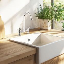 PB Носталгичен кран за кухня с кръгъл чучур и звездовидни ръкохватки, хром PBN.CHR.R.ST