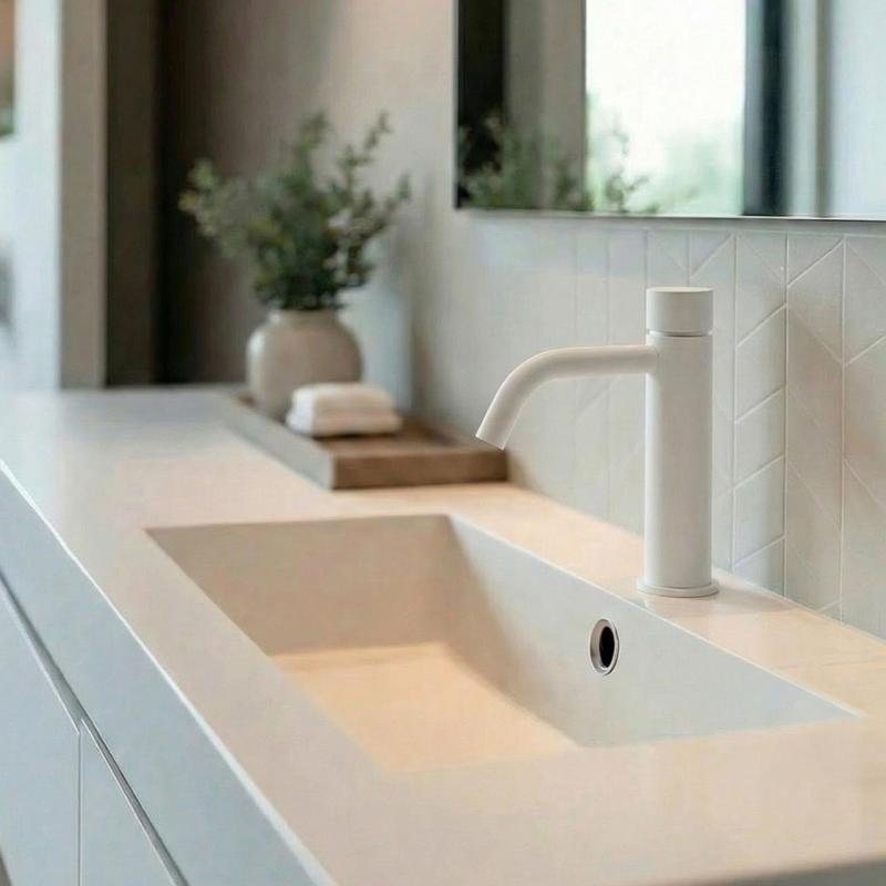 Waterevolution Flow Смесител за умивалник със самозатварящ се механизъм, матово бял T110TPBR