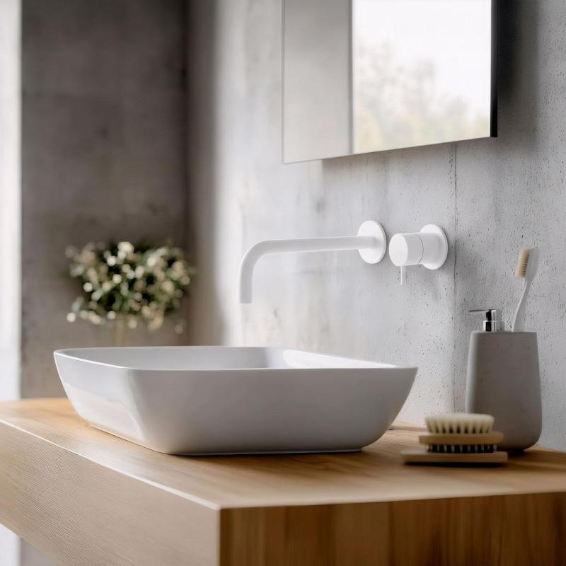 Waterevolution Flow вграден смесител за умивалник, матово бял, с излив 21 cm T116BBR-21