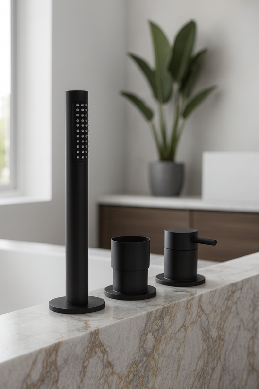 Водна революция Flow 3-дупков смесител за вана за монтаж на ръба на ваната мат черен T138SBPR