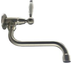 PB класически стенен чешмичен кран с бял лост kъм студена вода и дълъг излив, неръждаема стомана 1208853572