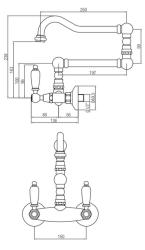 PB Класически смесител за стенен монтаж  с бели дръжки  и екстра дълъг въртящ се чучур, Бронз 1208854242