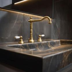 PB класически кран с 3 дупки за умивалник Бели дръжки Бронз 1208854272