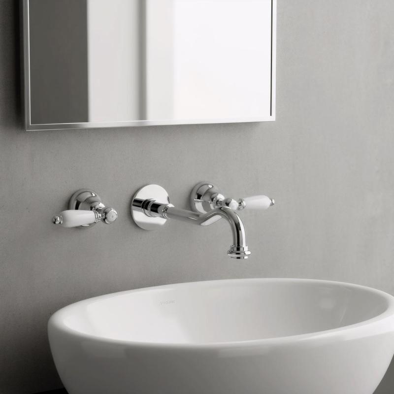 PB класически вграден стенен кран с бели дръжки, 25 см излив, хром 1208854382