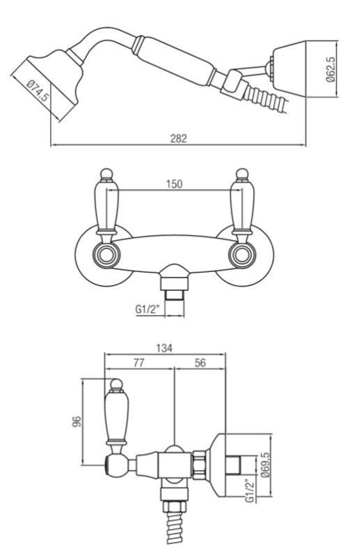 PB класически смесител за душ с бели дръжки Бронз, включително ръчен душ 1208854482