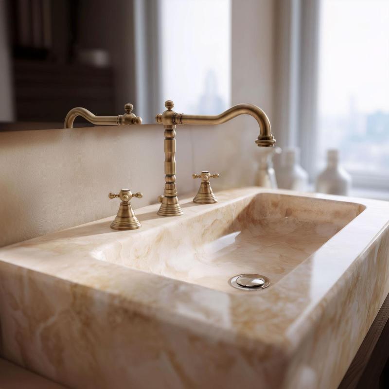 PB класически 3-дупков мивков смесител със силни копчета, изпускател 18,5 см Бронз 1208854942