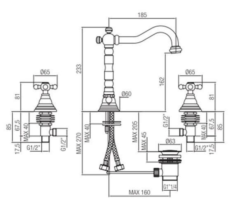 PB класически мивка с 3 отвора, силни кранове, изпускател 18,5 см, неръждаема стомана 1208854952