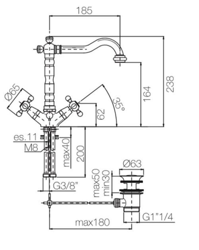PB класически смесител за умивалник със силни копчета излив 18,5 см Бронз 1208854962