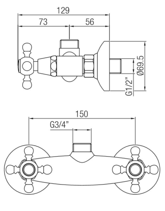 PB класически монтаж на душов смесител с топки за сила, бронз, горна връзка 1208855312