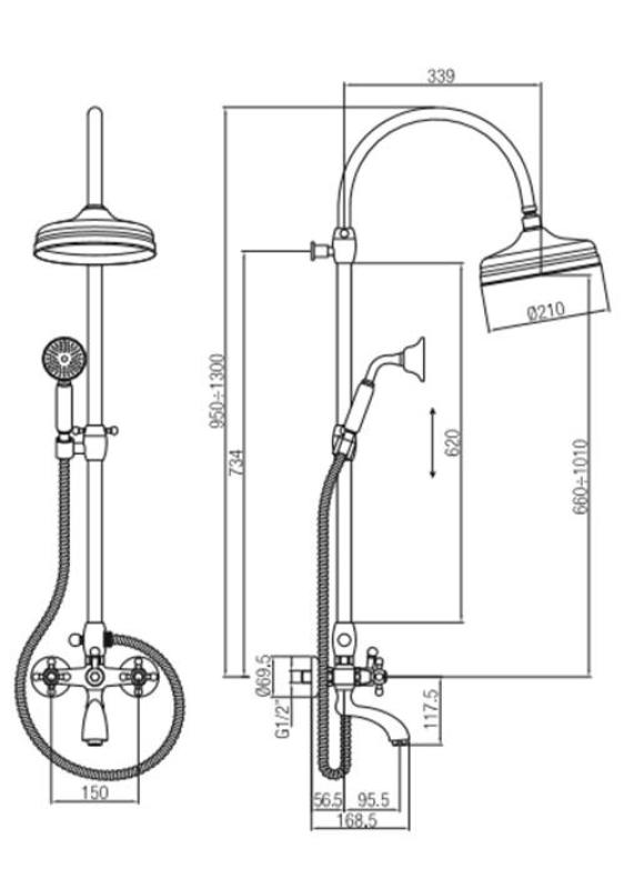PB класически комплект за вграждане в баня с душове и дъждовен душ със силни копчета RVS 1208855882