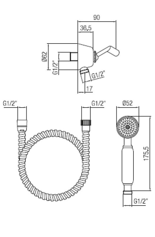 Класически комплект за ръчен душ PB с окачване кука, бронз 1208899042