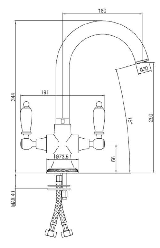 PB класически кухненски смесител с бели дръжки, Хром 1208910882