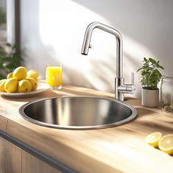 Franke Kubus Кухненски смесител  с издърпващ се ръчен душ, неръждаема стомана 115.0529.207