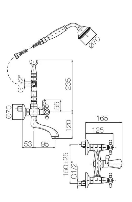 PB Самостоятелен смесител за вана в носталгичен стил с хромирани силни бутони 6000