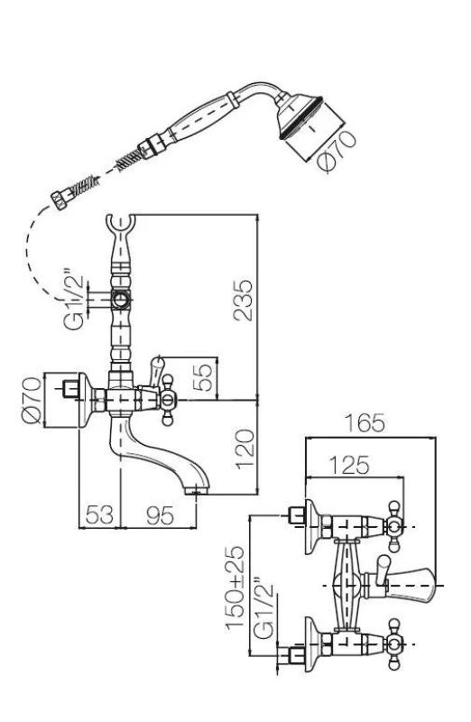 PB Самостоятелен смесител за вана с носталгични силни копчета от неръждаема стомана 6000