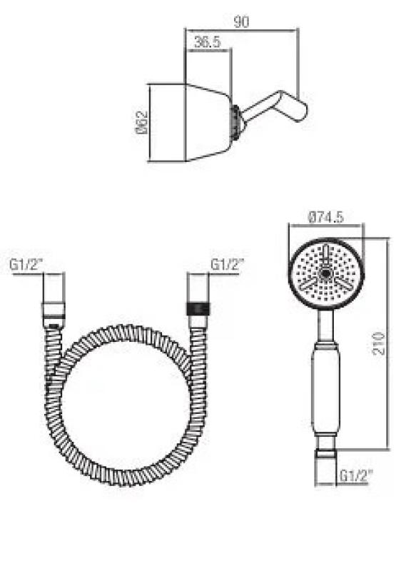 PB класически комплект за ръчен душ с висяща закачалка хром 1208952418