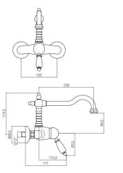 PB Носталгичен смесител за стенен монтаж с един лост, бяла дръжка, хром