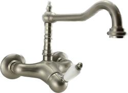 PB Носталгичен стенен смесител с бяла дръжка, неръждаема стомана