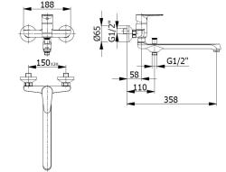 Blusani Специален стенен смесител с дълъг чучур 35см и ръчен душ, хром 1208952919