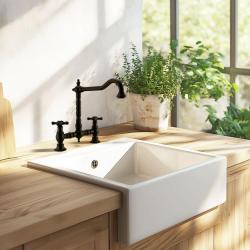 PB Носталгичен кухненски смесител матово черен с извит чучур и звездовидни ръкохватки PBN.ZW.H.ST