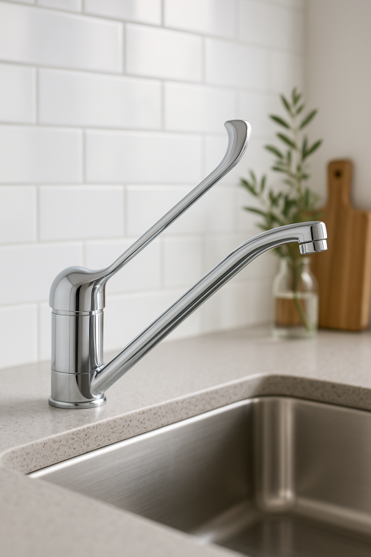 PB Clinic кухненски смесител за хора с увреждания с въртящ се и дълъг изход на дръжката, хром 1208953266