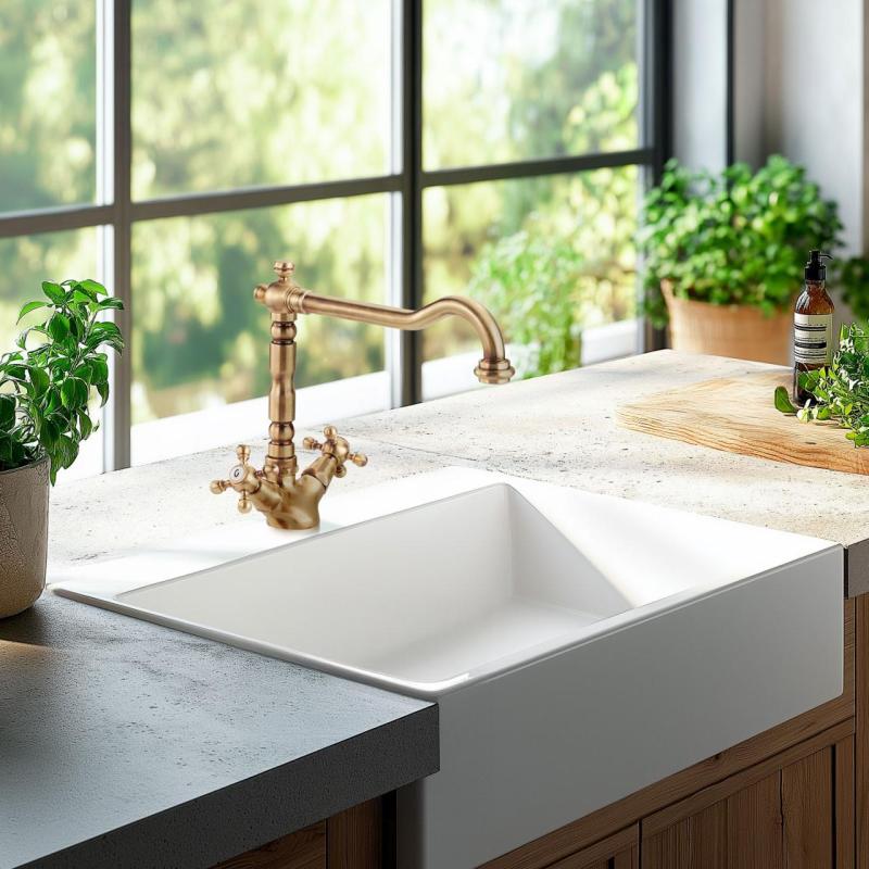 Носталгичен кухненски смесител V1910 Месинг, състарен 1208953525