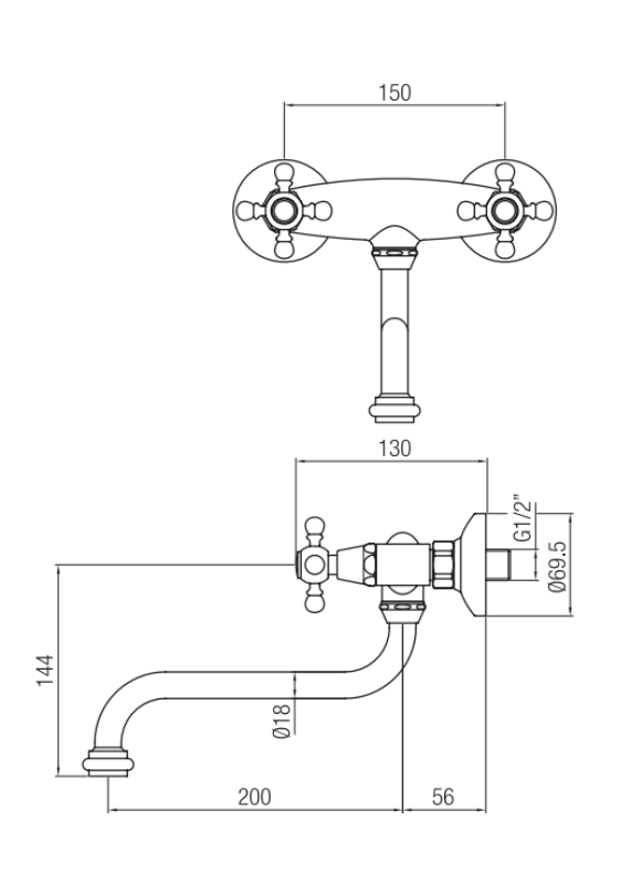 Носталгичен кухненски смесител Classic за стена, матово черно 1208953529