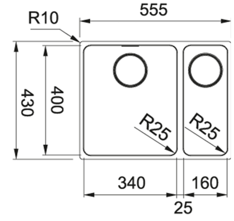 Franke Mythos MYX 160.34.16 BL Иноксова1,5 мивка за монтаж под плота 34+16cm 122.0638.273