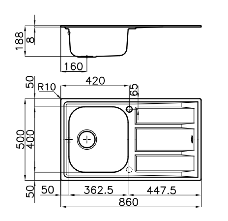 Foster Marine неръждаема стомана 316 мивка, обратима с отцедник 86x50см надстройка 1208953725