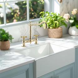 PB Носталгичен месингов кухненски смесител с винтидж чучур и звездовидни ръкохватки PBN.MES.H.ST