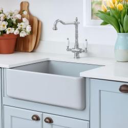 PB Носталгичен класически смесител за провинциална кухня, хром, с бели дръжки 1208953911