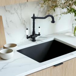 PB Носталгичен класически провинциален кухненски смесител матово черен с бели дръжки 1208953912