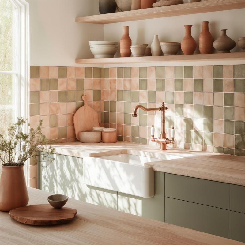 PB Носталгичен класически провинциален кухненски смесител в цвят мед, с бели дръжки 1208953914