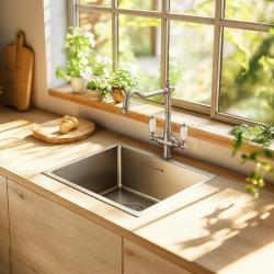 PB Носталгичен класически провинциален кухненски смесител от неръждаема стомана с бели дръжки 1208953915