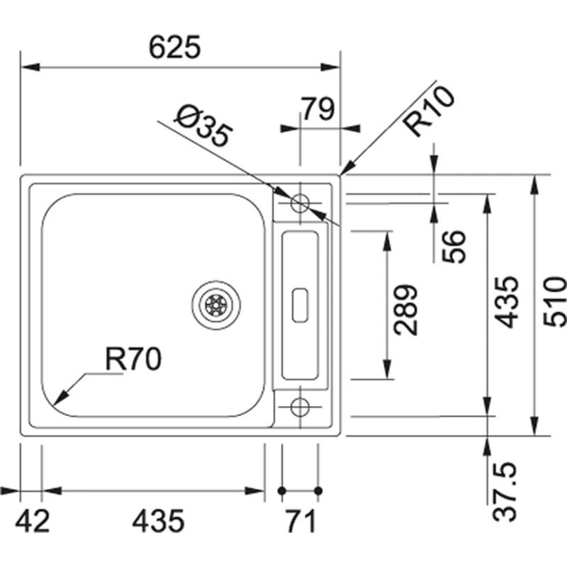 Franke Argos AGX 210 Иноксова мивка 10см плитка, плосък монтаж, 625x510, ,обратима, за хора с увреждания 127.0296.789