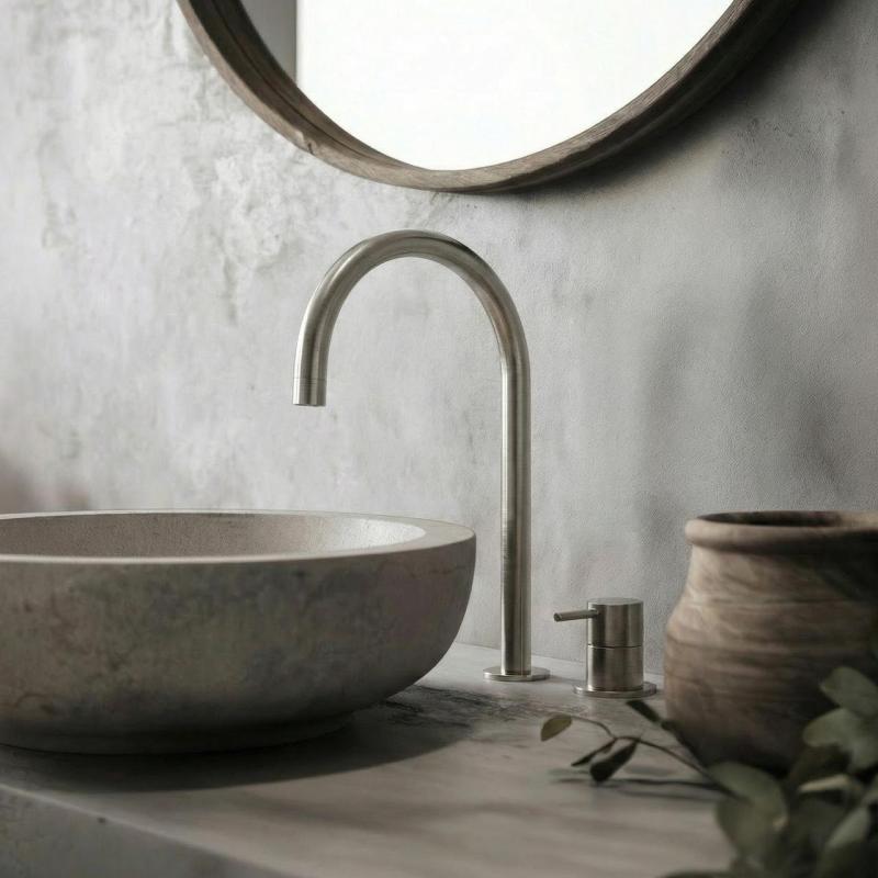 Waterevolution Flow 2-отворен смесител за умивалник, изцяло от неръждаема стомана, с висок U 200 mm излив T1122UIE