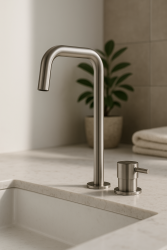 Waterrevolution Flow 2-дупков мивков смесител с висок изпускател 222 неръждаема стомана T122HIE