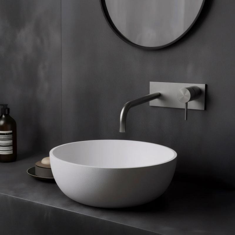 Waterevolution Flow вграден смесител за умивалник с покривна плоча, изцяло от неръждаема стомана, с излив 21 cm T1161BIE-21