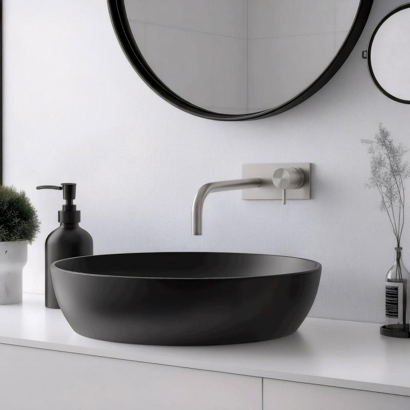 Waterevolution Flow вграден смесител за умивалник с покривна плоча, изцяло от неръждаема стомана, с излив 15 cm T1161BIE-15