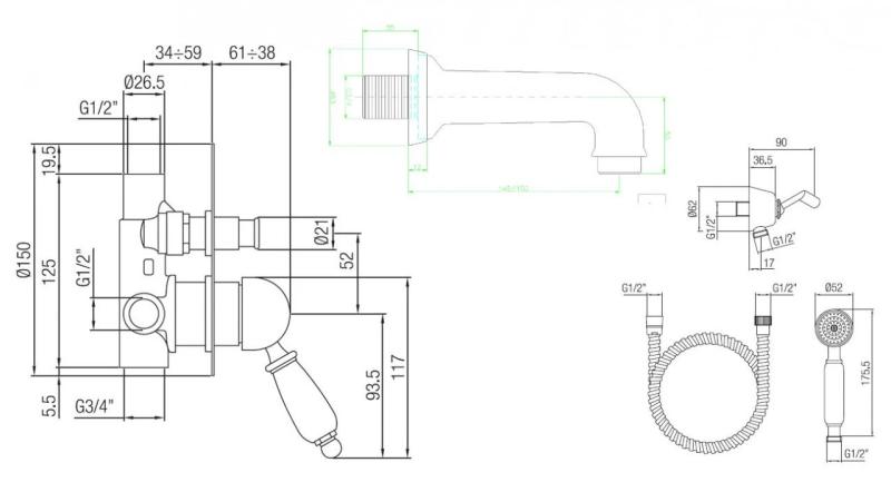 PB носталгичен вграден комплект за вана от неръждаема стомана