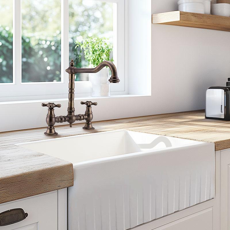 PB Носталгичен кухненски смесител в тъмен бронз, с винтидж чучур и звездовидни ръкохватки 1208954667