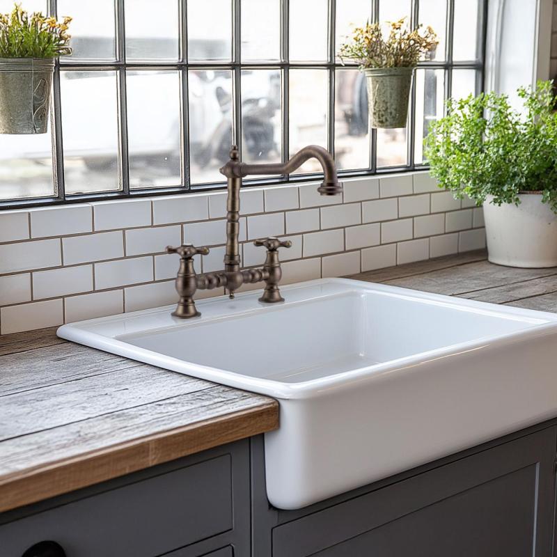 PB Носталгичен кухненски смесител в тъмен бронз, с винтидж чучур и звездовидни ръкохватки 1208954667