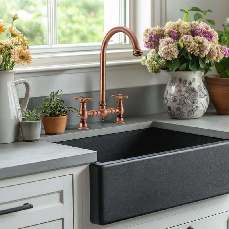 PB Носталгичен кухненски смесител с кръгъл чучур и звездовидни ръкохватки, в цвят мед 1208954670