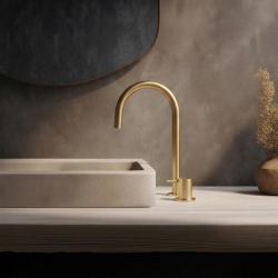 Waterevolution Flow 2-отворен смесител за умивалник с висок U 200 mm излив Light Gold T1122UWGE